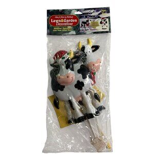 Vintage JSNY Plastic Christmas Yard Lawn Stakes Decor Cows Farms Moo 1990 3PC